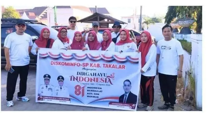 Meriahkan HUT RI ke-81,Diskominfo-SP Takalar Kibarkan Semangat Merah Putih Bersama Rakyat Jalan Santai