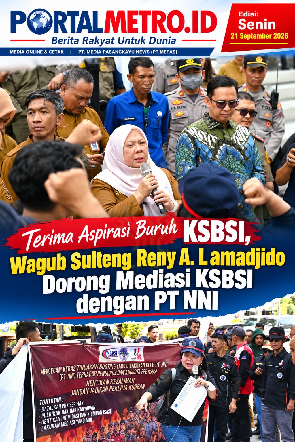 Terima Aspirasi Buruh KSBSI, Wagub Sulteng Reny A.Lamadjido Dorong Mediasi KSBSI dengan PT NNI