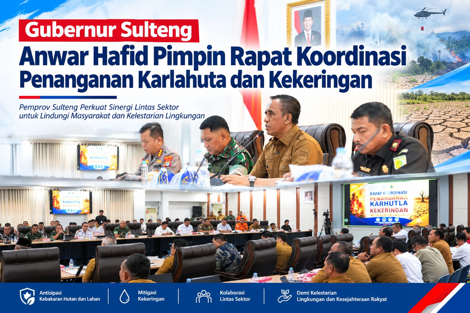 Gubernur Sulteng Anwar Hafid Pimpin Rapat Koordinasi Penanganan Karlahutla dan Kekeringan : Waspada Kebakaran