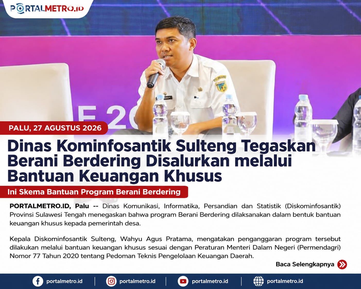 Dinas Kominfosantik Sulteng Tegaskan Berani Berdering Disalurkan melalui Bantuan Keuangan Khusus